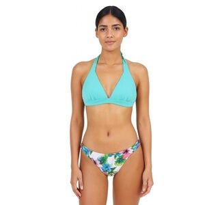 Teal‎ Swimsuit top with tropical print bottoms size Large  beach pool summer